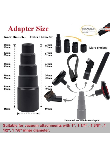 Mağaza Aksesuarları Için 10 Adet Vakum Ataşmanları-1 7/8ın Ila 1ın Vakum Hortumu Adaptörü, 1 1/4 Inç Vakum Uzatma Çubuğu (Yurt Dışından)