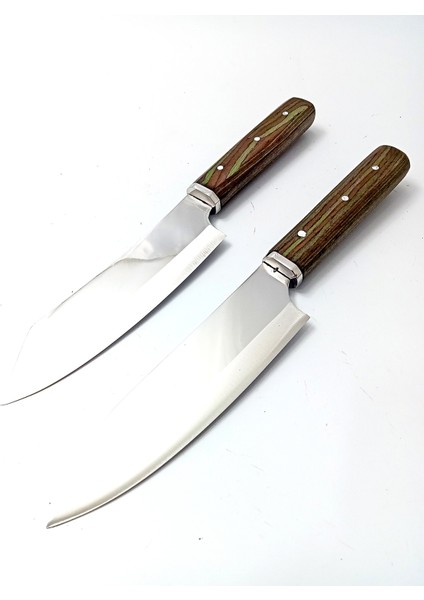 El Yapımı Yeşil Saplı Paslanmaz Çelikten Şef Bıçağı 2'li Set Uzunluk 31 cm ( Kutulu) fırsatları