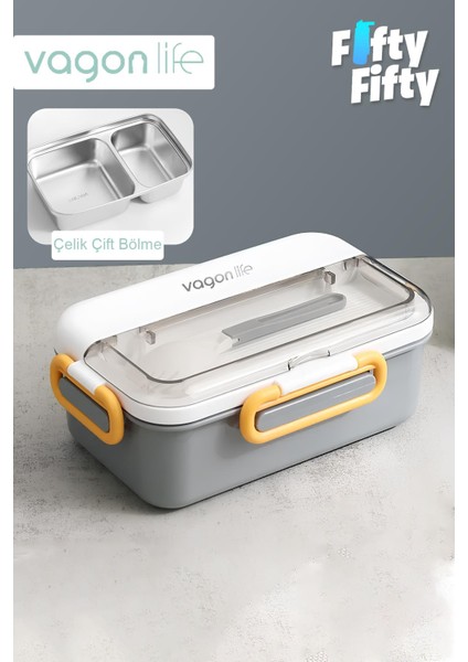 Tek Kat Çift Bölme Bento Lunch Box Ofis-Okul Için Yeni Nesil Sefer Tası Paslanmaz Çelik 588