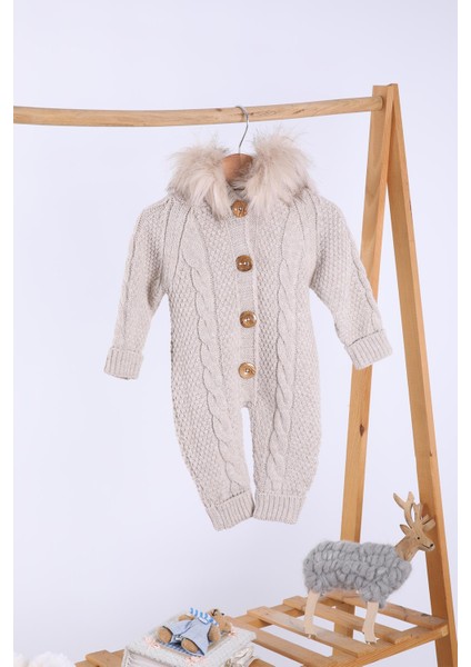 Babyhola %100 Kalın Triko Içi Velsoft Tulum Kız Erkek Bebek Çocuk Kapüşonlu Kışlık Dış Tulum 5710