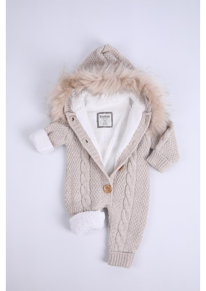 Babyhola %100 Kalın Triko Içi Velsoft Tulum Kız Erkek Bebek Çocuk Kapüşonlu Kışlık Dış Tulum 5710