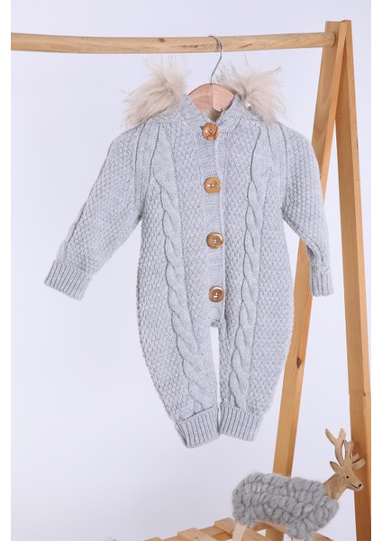 Babyhola %100 Kalın Triko Içi Velsoft Tulum Kız Erkek Bebek Çocuk Kapüşonlu Kışlık Dış Tulum 5710