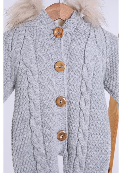 Babyhola %100 Kalın Triko Içi Velsoft Tulum Kız Erkek Bebek Çocuk Kapüşonlu Kışlık Dış Tulum 5710