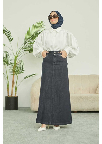 2254-DENIM Klasik Etek Füme