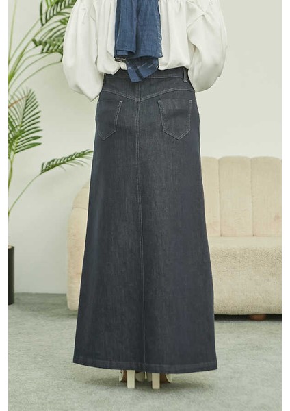 2254-DENIM Klasik Etek Füme fiyatları