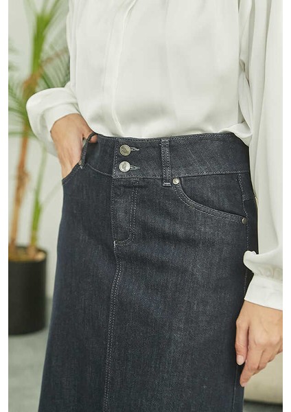 2254-DENIM Klasik Etek Füme fırsatları