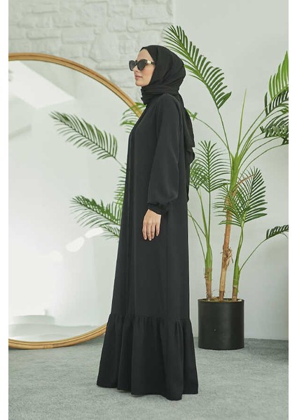 6629-NERVÜRLÜ Elbise Siyah modelleri