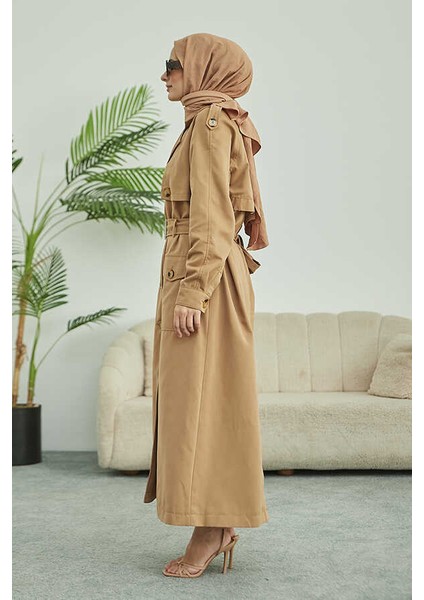 6625-KUŞAKLI Trençkot Koyu Bej fiyatları