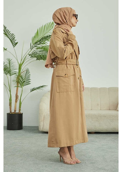 6625-KUŞAKLI Trençkot Koyu Bej fırsatları