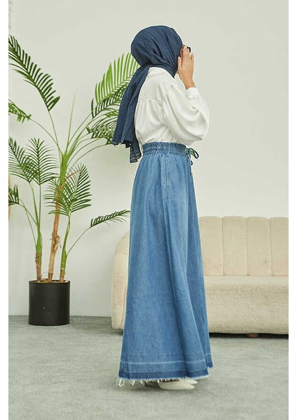 2215-DENIM Mevlana Düğmeli Etek Mavi fiyatları