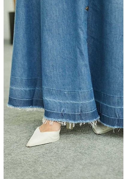 2215-DENIM Mevlana Düğmeli Etek Mavi modelleri