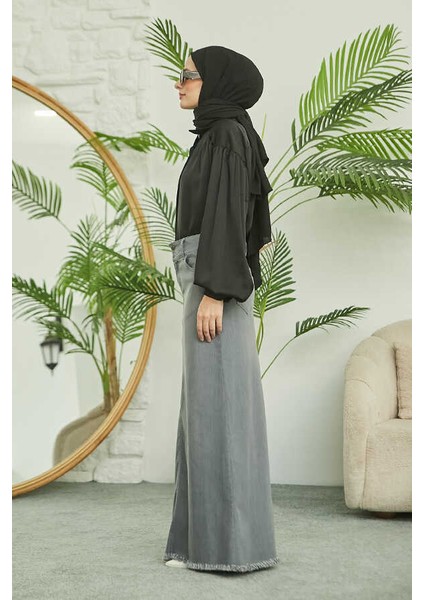 2252-DENIM Püsküllü Etek Gri modelleri