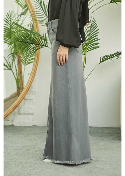 2252-DENIM Püsküllü Etek Gri fırsatları