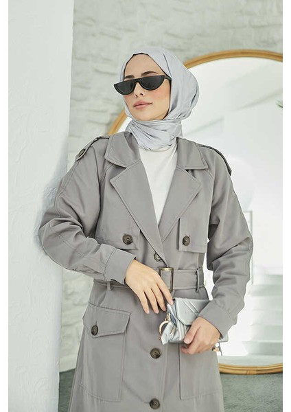 6625-KUŞAKLI Trençkot Gri modelleri