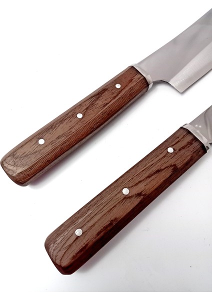 El Yapımı Wenge Saplı Paslanmaz Çelikten Şef Bıçağı Kutulu 2'li 31 cm modelleri