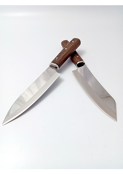 El Yapımı Wenge Saplı Paslanmaz Çelikten Şef Bıçağı Kutulu 2'li 31 cm fırsatları