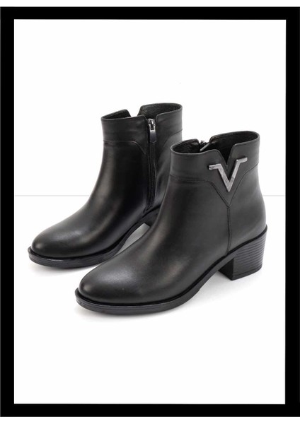 Siyah Hakiki Deri Kadın Bot & Bootie K02531230603