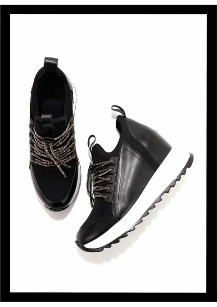 Siyah Siyah Streç Kadın Sneaker K01413055609