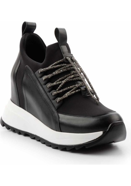 Siyah Siyah Streç Kadın Sneaker K01413055609
