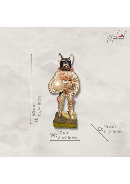Tam astronot kıyafeti giymiş uzay Fransız bulldog figürü – el yapımı heykel- Mükemel Özgün Tasarım
