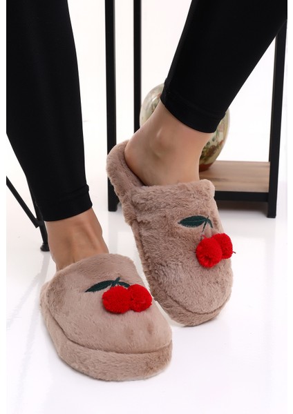 Peluş KZ28 Kiraz Desenli Kışlık Kadın Peluş Ev Terliği fiyatları