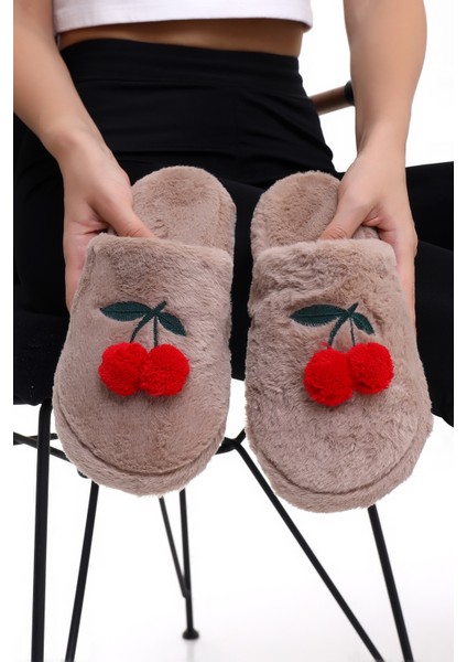 Peluş KZ28 Kiraz Desenli Kışlık Kadın Peluş Ev Terliği modelleri
