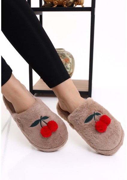 Peluş KZ28 Kiraz Desenli Kışlık Kadın Peluş Ev Terliği indirimleri