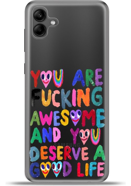 Samsung Galaxy A04 Kılıf Esnek Silikon Kamera Koruma 4K Desenli Özel Tasarım - Awesome