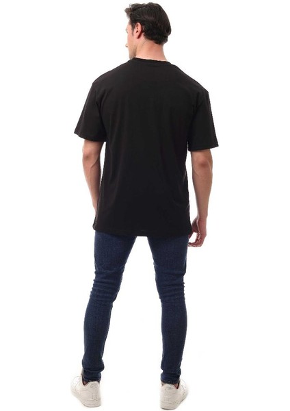 Sincap Nakışlı Relaxed Oversize Basic Erkek T-Shirt Siyah 6001