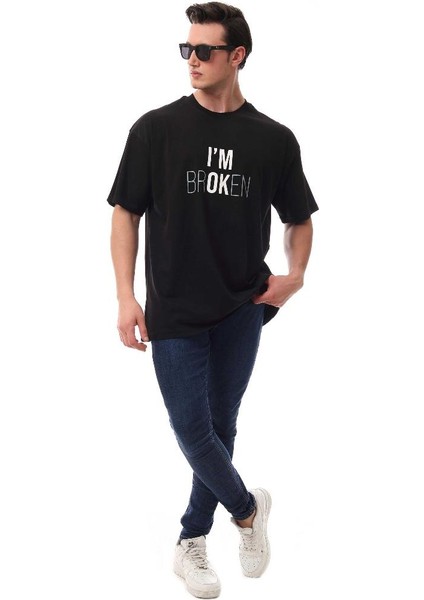 I'm Ok Relaxed Oversize Basic Erkek T-Shirt Siyah 6000