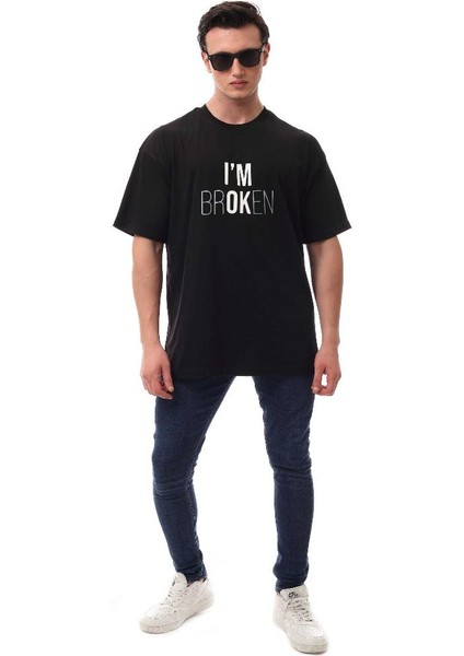 I'm Ok Relaxed Oversize Basic Erkek T-Shirt Siyah 6000