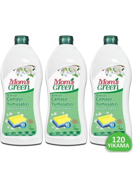 Mom's Green - 3'lü Set Bitkisel Çamaşır Yumuşatıcı - Beyaz Çiçekler (750 ml x 3 Adet)