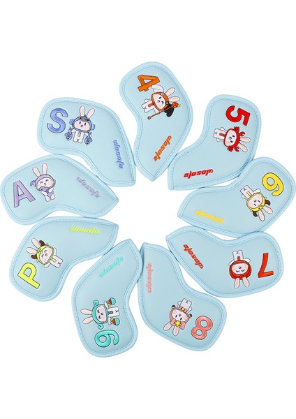 9 Adet Golf Demir Kulübü Kafa Seti Koruyucu Tavşan Nakış Pu Golf Kama Mavi Kapakları (Yurt Dışından)