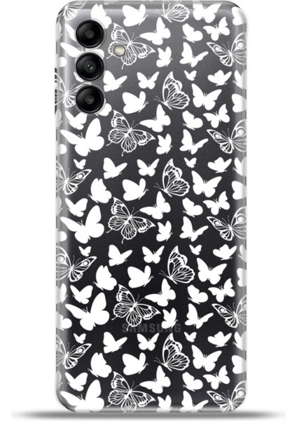 Samsung Galaxy A04S Kılıf Esnek Silikon Kamera Koruma 4K Desenli Özel Tasarım - Beyaz Kelebekler
