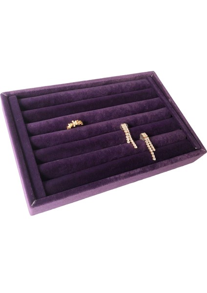 Megas Dekor Yerli Üretim Küçük Boy Süet Kumaş Mor Renk 22,5/14,5 cm Rulo Çekmece Içi Yüzük Standı