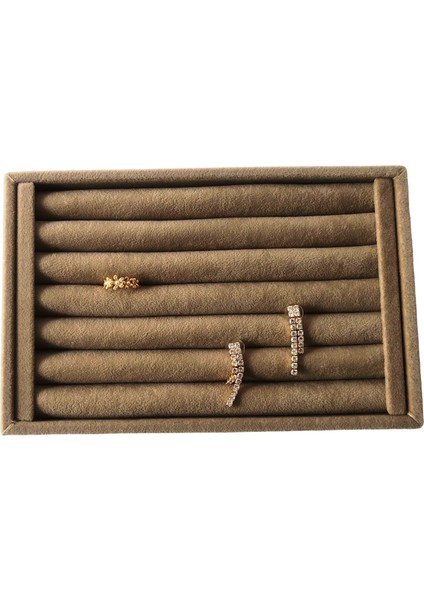 Megas Dekor Yerli Üretim Küçük Boy Süet Kumaş Kahve Renk 22,5/14,5 cm Rulo Çekmece Içi Yüzük Standı