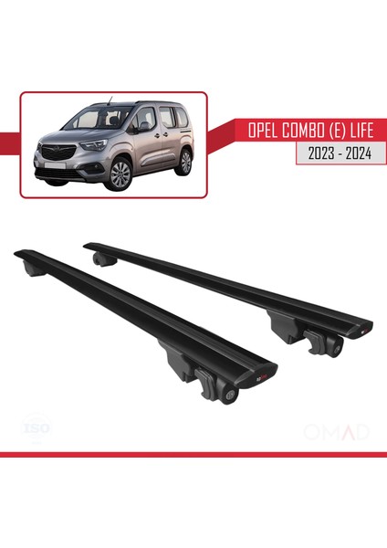 Opel Combo (E) Life 2023 ve Sonrası ile Uyumlu Hook Model Anahtar Kilitli Ara Atkı Tavan Barı Siyah