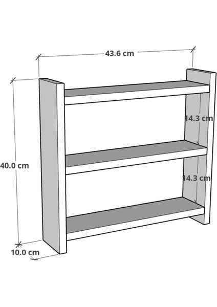 Tezgah Üstü Çok Amaçlı Baharatlık 3 Raflı Mutfak Rafı 40X10 cm Atlantik Çam
