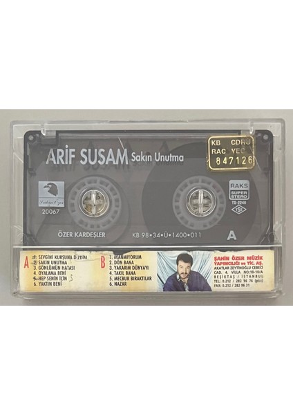 Arif Susam Sakın Unutma Kaset (Orjinal Dönem Baskı)