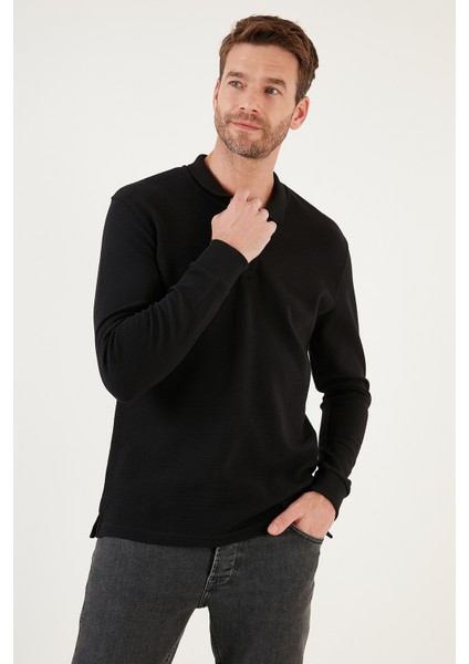 % 100 Pamuk Relaxed Fit Düğmeli Polo Yaka Sweat Erkek Sweat 5905501