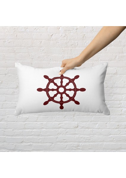 Bordo Dümen 30CM x 50CM / Marin Temalı Çift Taraflı Kırlent Kılıfı