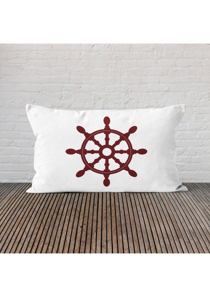 Bordo Dümen 30CM x 50CM / Marin Temalı Çift Taraflı Kırlent Kılıfı