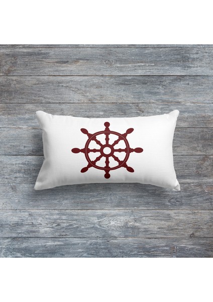 Bordo Dümen 30CM x 50CM / Marin Temalı Çift Taraflı Kırlent Kılıfı