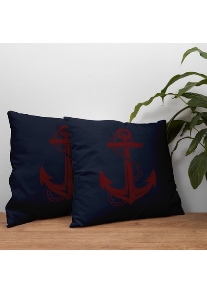 Bordo Çapa / Naval Blue Marin Temalı Çift Taraflı Kırlent Kılıfı 2 Adet