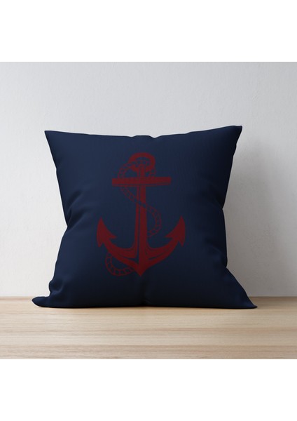 Bordo Çapa / Naval Blue Marin Temalı Çift Taraflı Kırlent Kılıfı 2 Adet