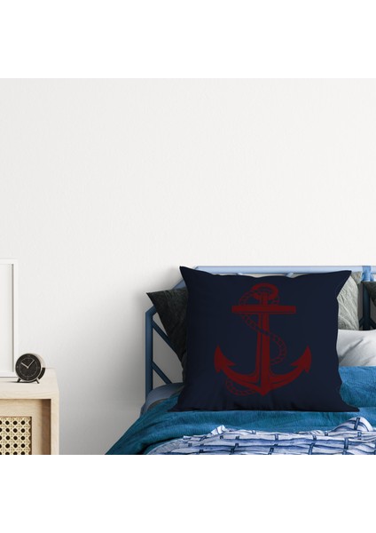 Bordo Çapa / Naval Blue Marin Temalı Çift Taraflı Kırlent Kılıfı 2 Adet