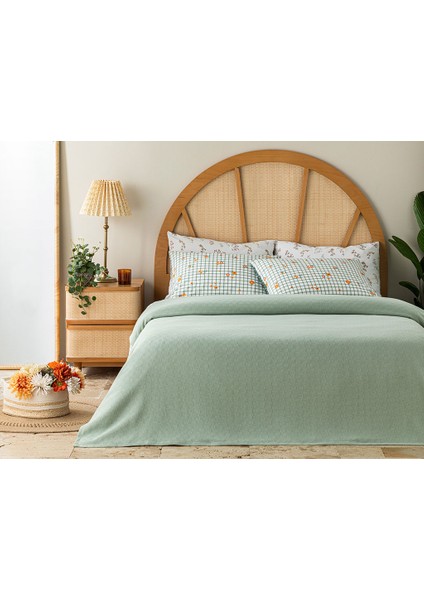 Plain Pamuklu Çift Kişilik Pike 200X220 cm Yeşil