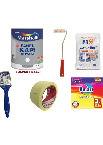 Solvent (Tiner) Bazlı Sentetik Amerikan Panel Kapı Boyası 0,75 Lt + Boyama Seti