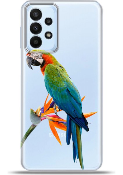 Samsung Galaxy A23 Kılıf Esnek Silikon Kamera Koruma 4K Desenli Özel Tasarım - Macaw Papağan
