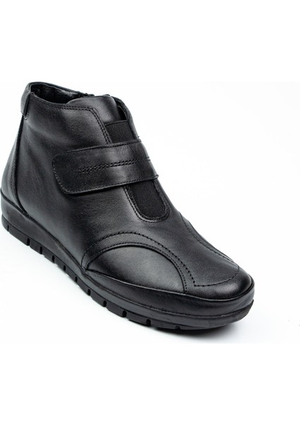 572 Ortopedik Hakiki Kadın Deri Bot Siyah